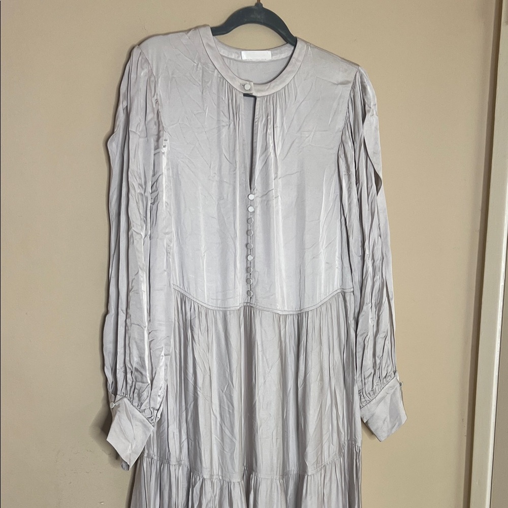 Elegant Long Sleeve Silver Maxi Dress - Picture 2 of 4